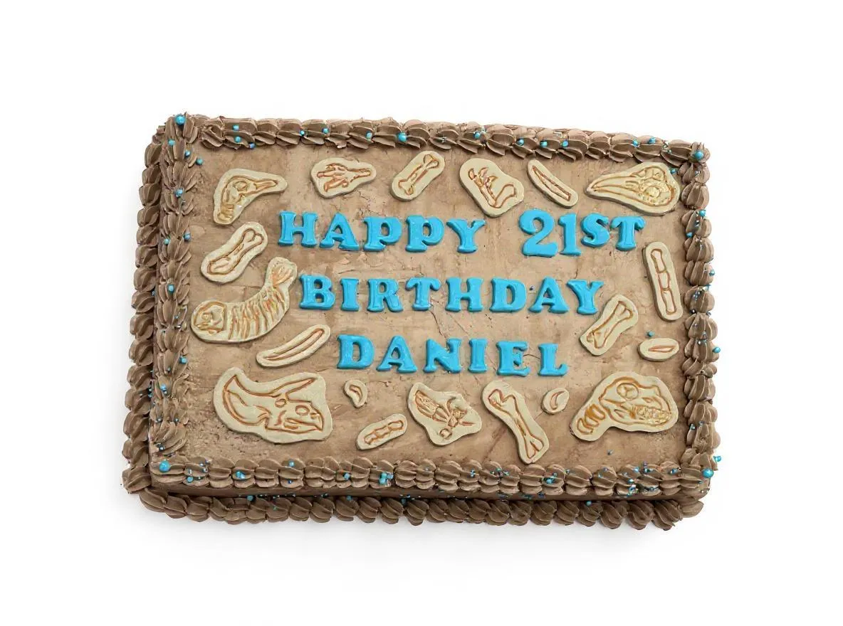 Daniel's 21st paleontology themed rectangular cake