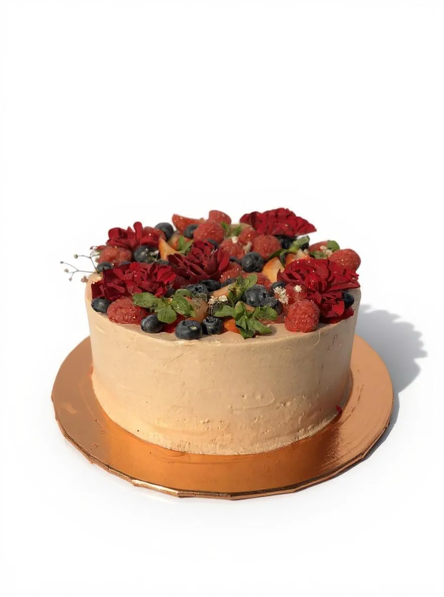 Celebration cake topped with fresh berries