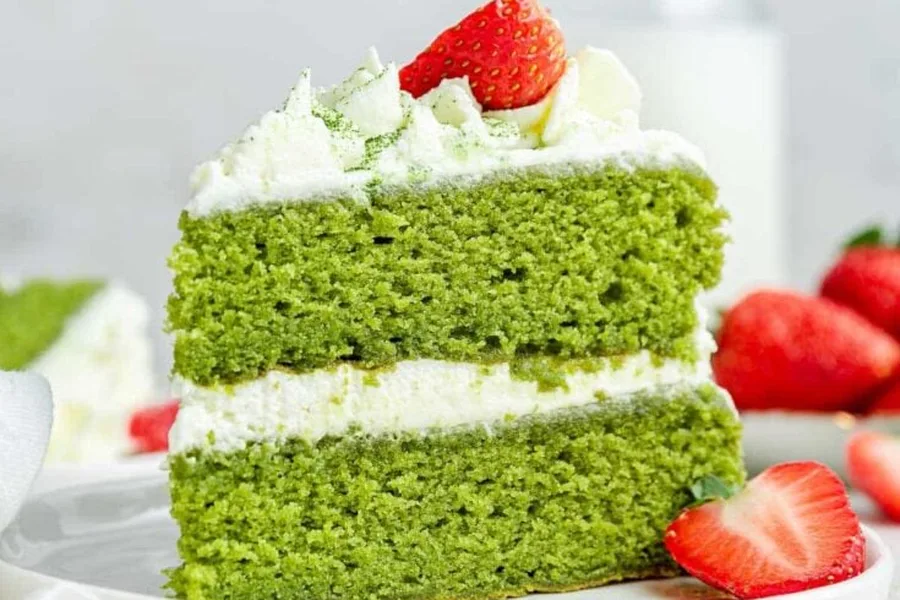 Slice of matcha green tea cake