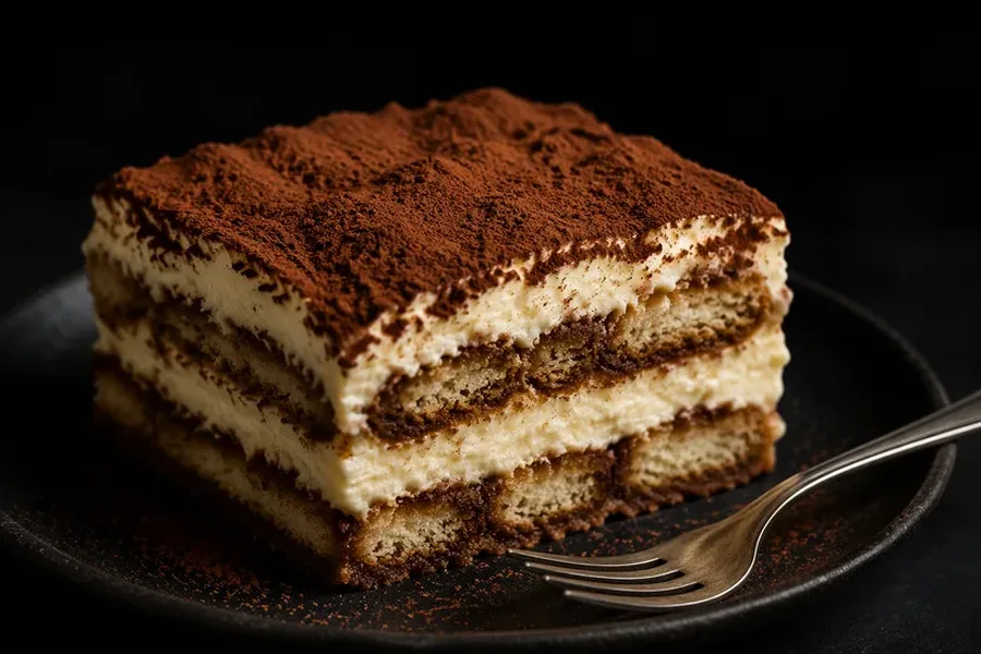 Slice of tiramisu layer cake